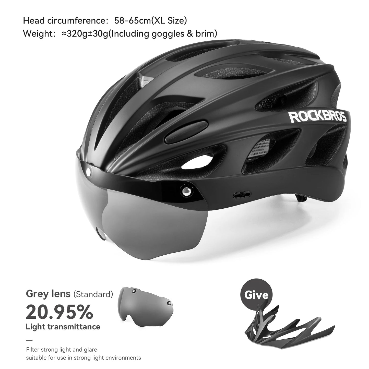 ROCKBROS Lightweight Cycling Helmet with Goggles for Safety