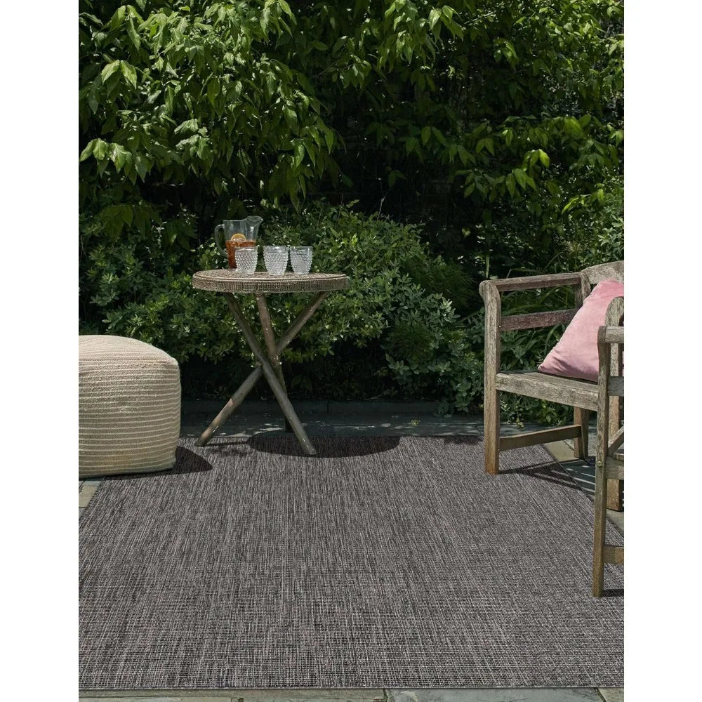 Outdoor Solid Collection Area Rug 12x16 Rectangle Black Ivory