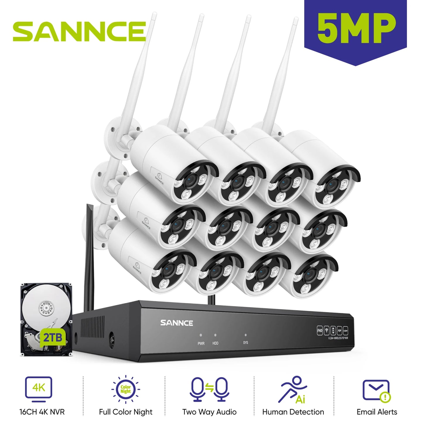 SANNCE 5MP Wifi Surveillance Camera System Smart Night Vision Two Way Voice Motion Detection Wifi Security Protectio Camera