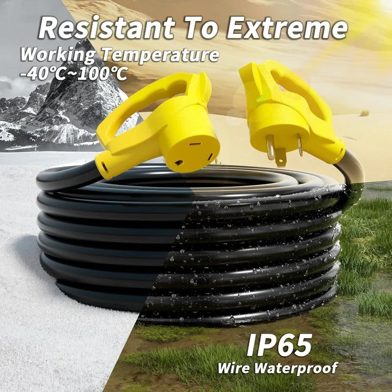 50 FT 30 Amp RV Extension Cord Outdoor with Grip Handle, Flexible Heavy Duty 10/3 Gauge STW RV Power Cord Waterproof with Cord O