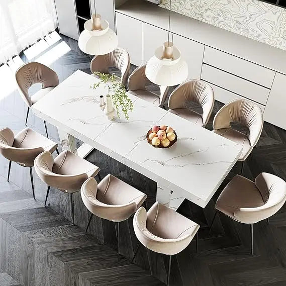 Farmhouse Rustic Extendable Dining Room Table for 8 10, 70.9" (86.6") x 31.5", Rectangular Dinner Table for 6-10, Mid Century M