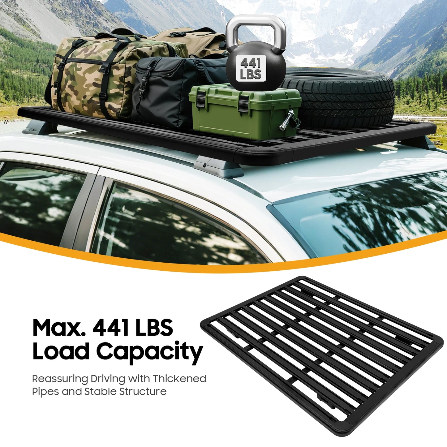 Universal Aluminum Car Roof Top Platform Rack, Luggage Carrier for SUV Truck Van, Direct Mount 150-200kg Capacity Exterior Parts