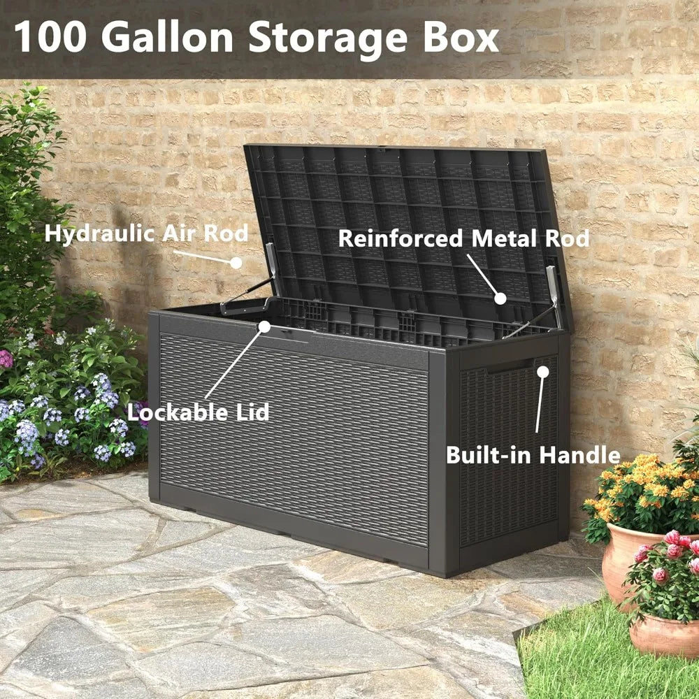 LHBGO Rattan Deck Box Lockable Outdoor Waterproof Storage