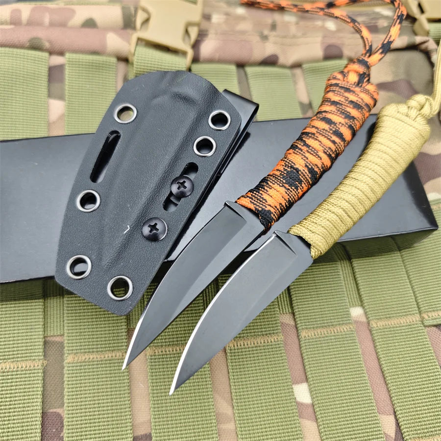 MKC Fixed Blade Outdoor Straight Knife Nylon Rope Handle EDC Multitool Camp Hunting Survival Fishing Portable with Kydex Knife