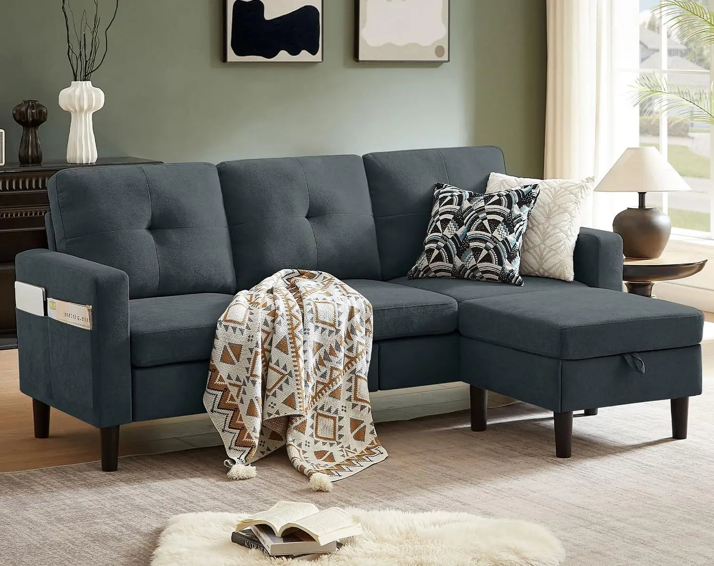 Sectional Sofa for Living Room,with Storage and Reversible Chaise,3 Seats Sectional L Shaped Couch