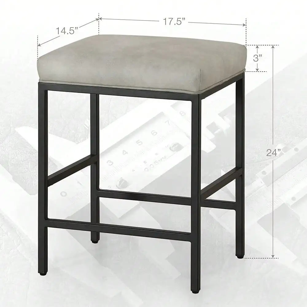 Bar Stools Set of 2 Backless Counter Height PU Leather Dining Chairs Gray