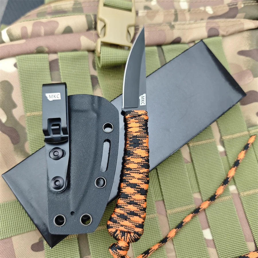 MKC Fixed Blade Outdoor Straight Knife Nylon Rope Handle EDC Multitool Camp Hunting Survival Fishing Portable with Kydex Knife