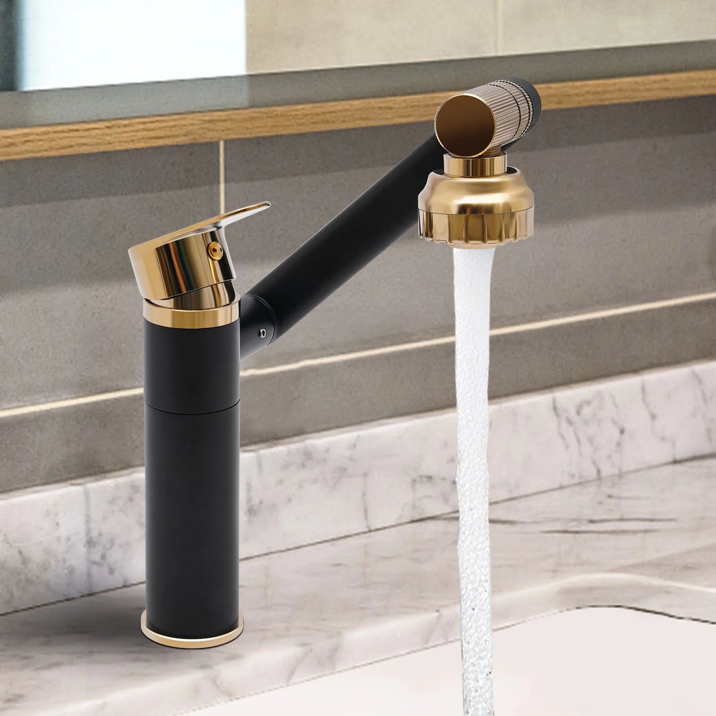 Bathroom Sink Faucet with 360° Swivelling, 2 Water Outlet Modes Hose Connection, Multifunctional Rotating Tap, for Home Use, RVs
