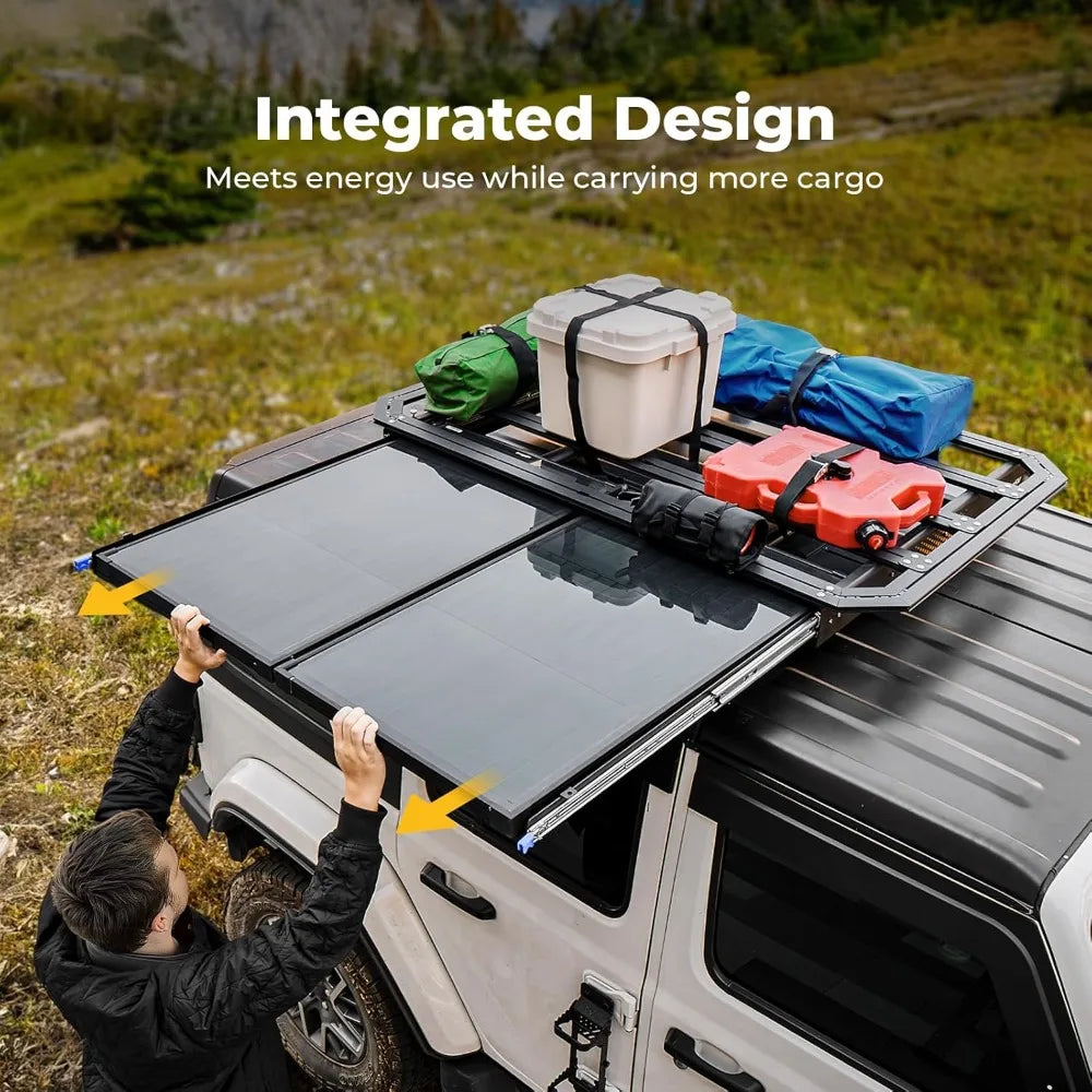 Flat Roof Rack Platform with Slidable Solar Panel Bracket | Roof Rack Flat Basket | Universal Rooftop Cargo Carrier System for