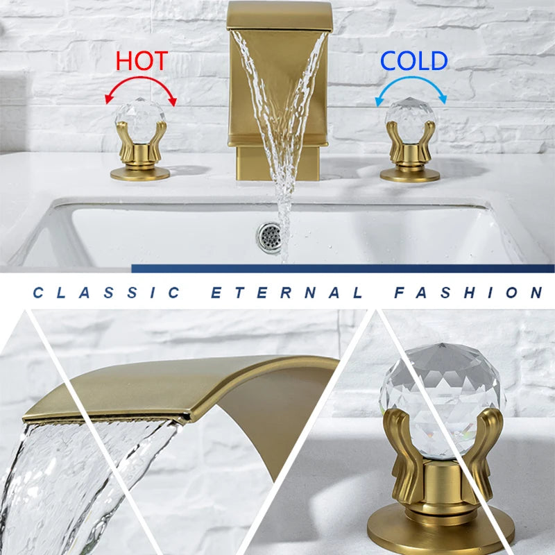Wanmivezlo Waterfall Bathroom Basin Faucet Deck Mounted Cold Hot Water Mixer Single Hole Water Tap 3 Holes Washing Tap