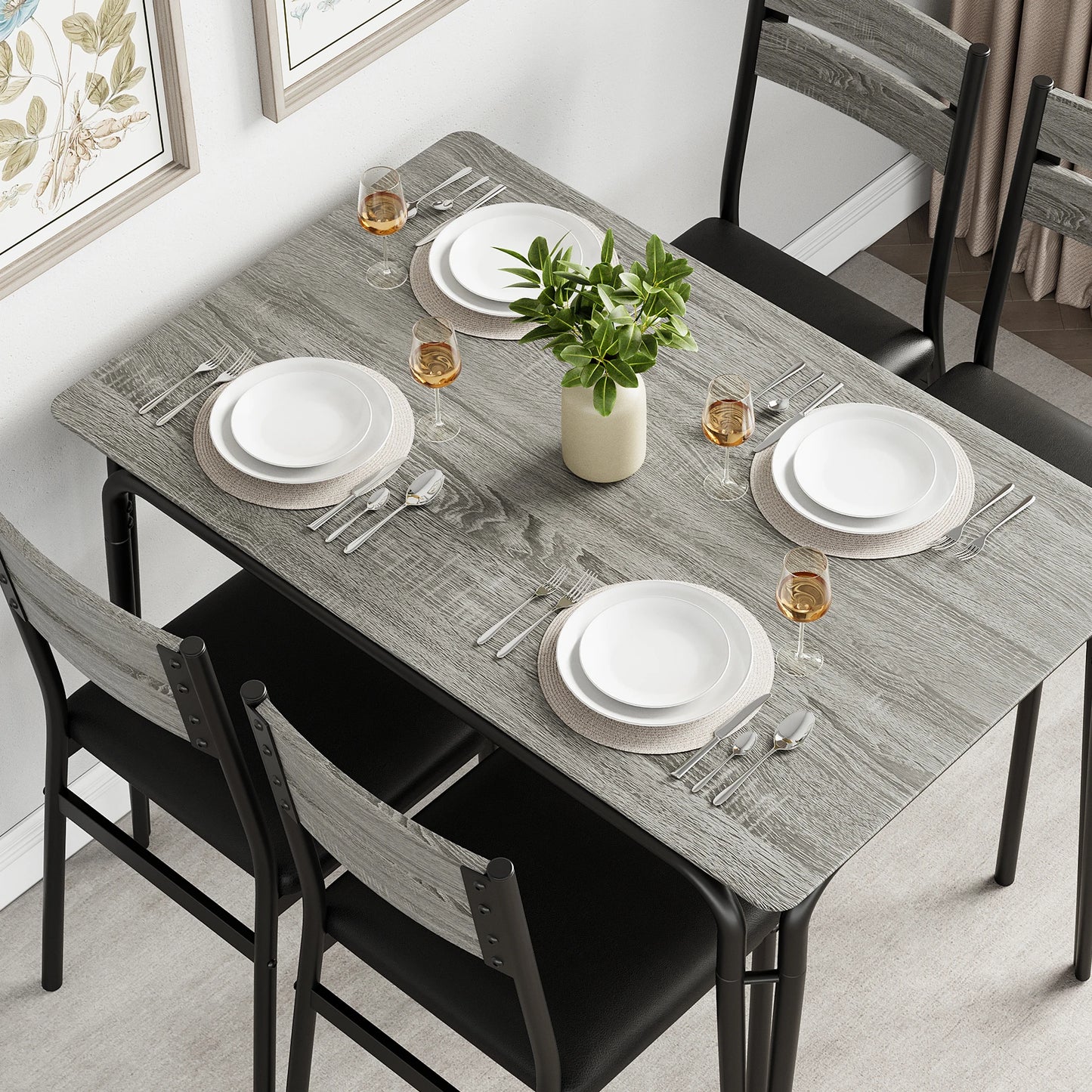 Dining Table Set for 4,Kitchen Table and Chairs for 4, 5 Piece Modern Dining Room Table Set, Dinner Table Set for 4, Rectangular