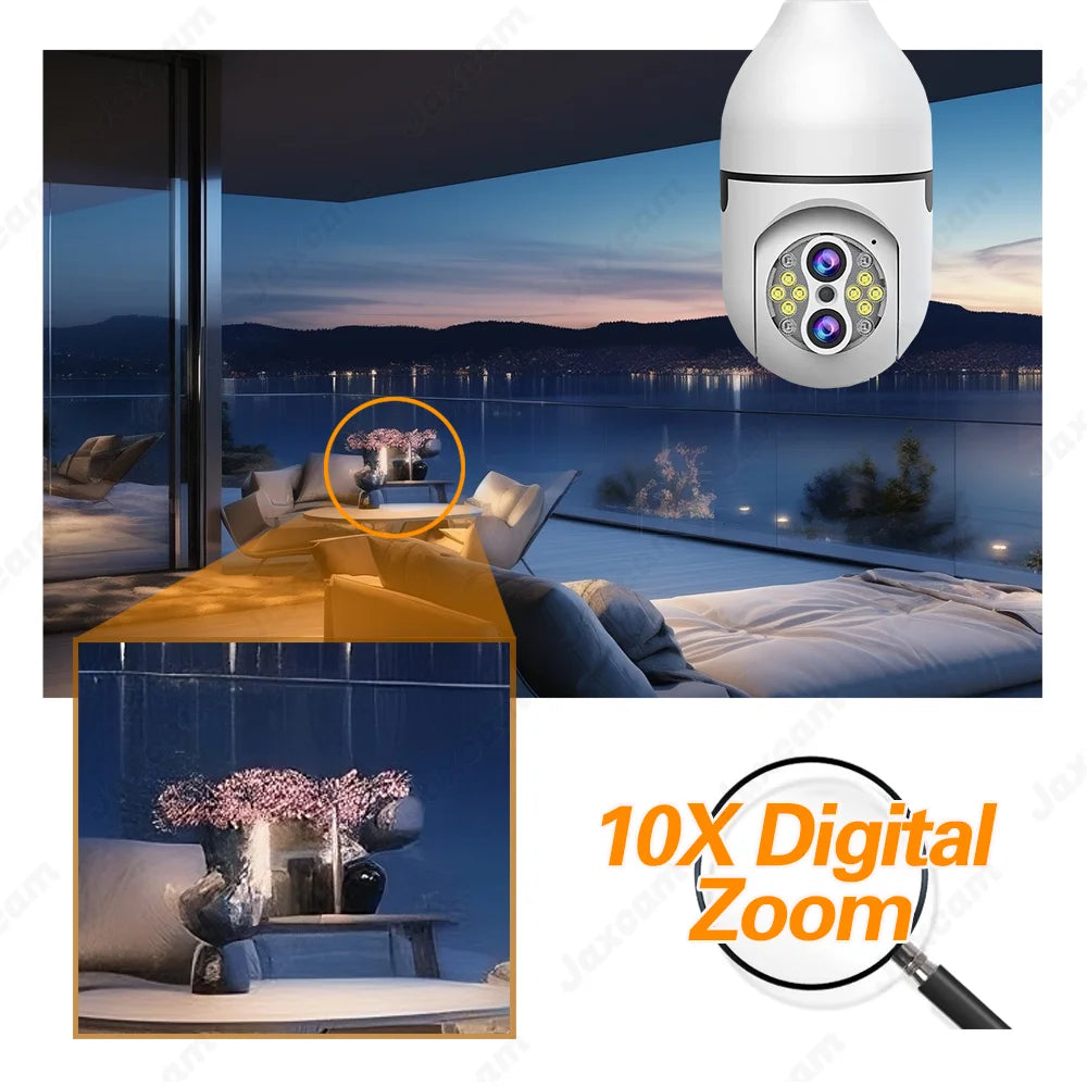 IPC360 Home 10X Zoom 4K 8MP E27 Bulb Camera Free 128G Card Auto Tracking Dual Lens Surveillance Security Protection WiFi Camera