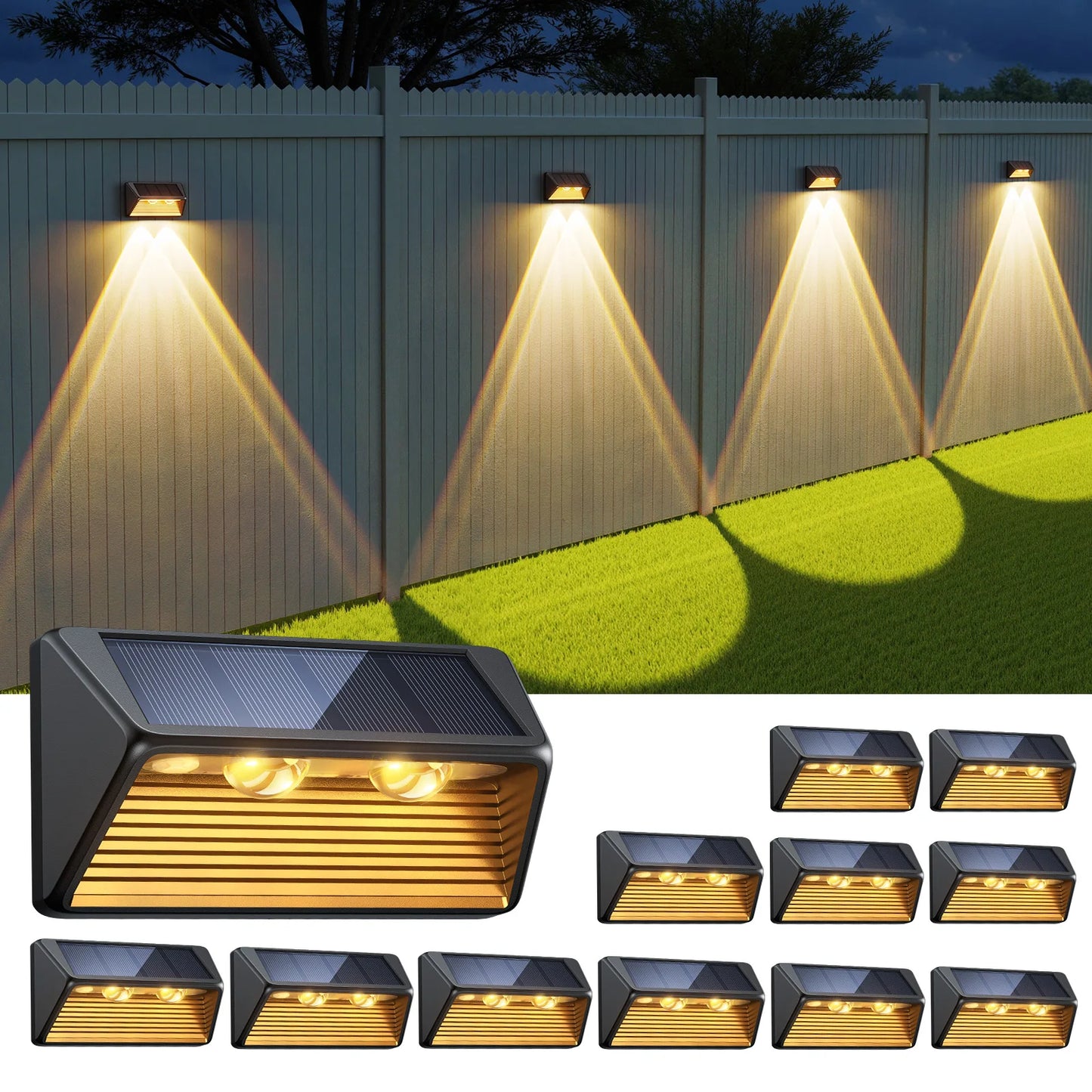 4/8/12-Pack Solar Fence/Step Lights, Cool/Warm White LED, for Walls/Stairs/Yards/Pools