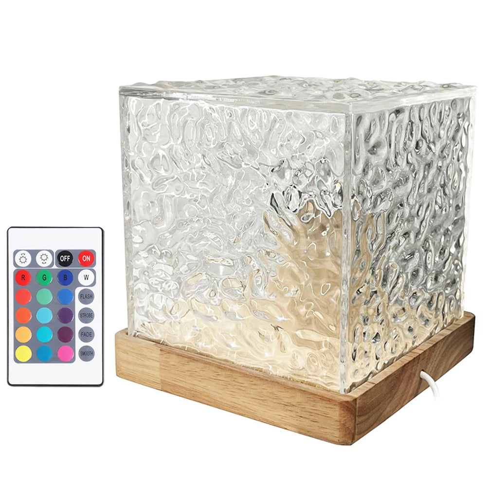 Flame Crystal Lamp 16 Colors Rotating Water Wave Night Light With Remote Control Crystal LED Table Lamp For Living Room