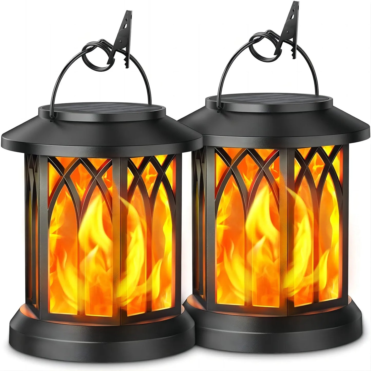 KPSTEK 2 Pack Flickering Flame Solar Outdoor Lanterns