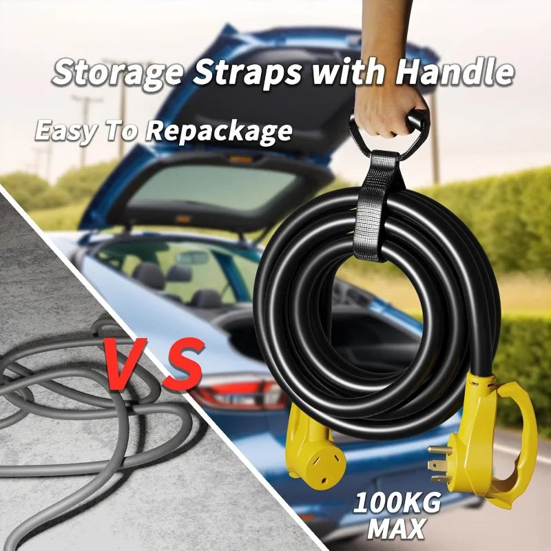 50 FT 30 Amp RV Extension Cord Outdoor with Grip Handle, Flexible Heavy Duty 10/3 Gauge STW RV Power Cord Waterproof with Cord O
