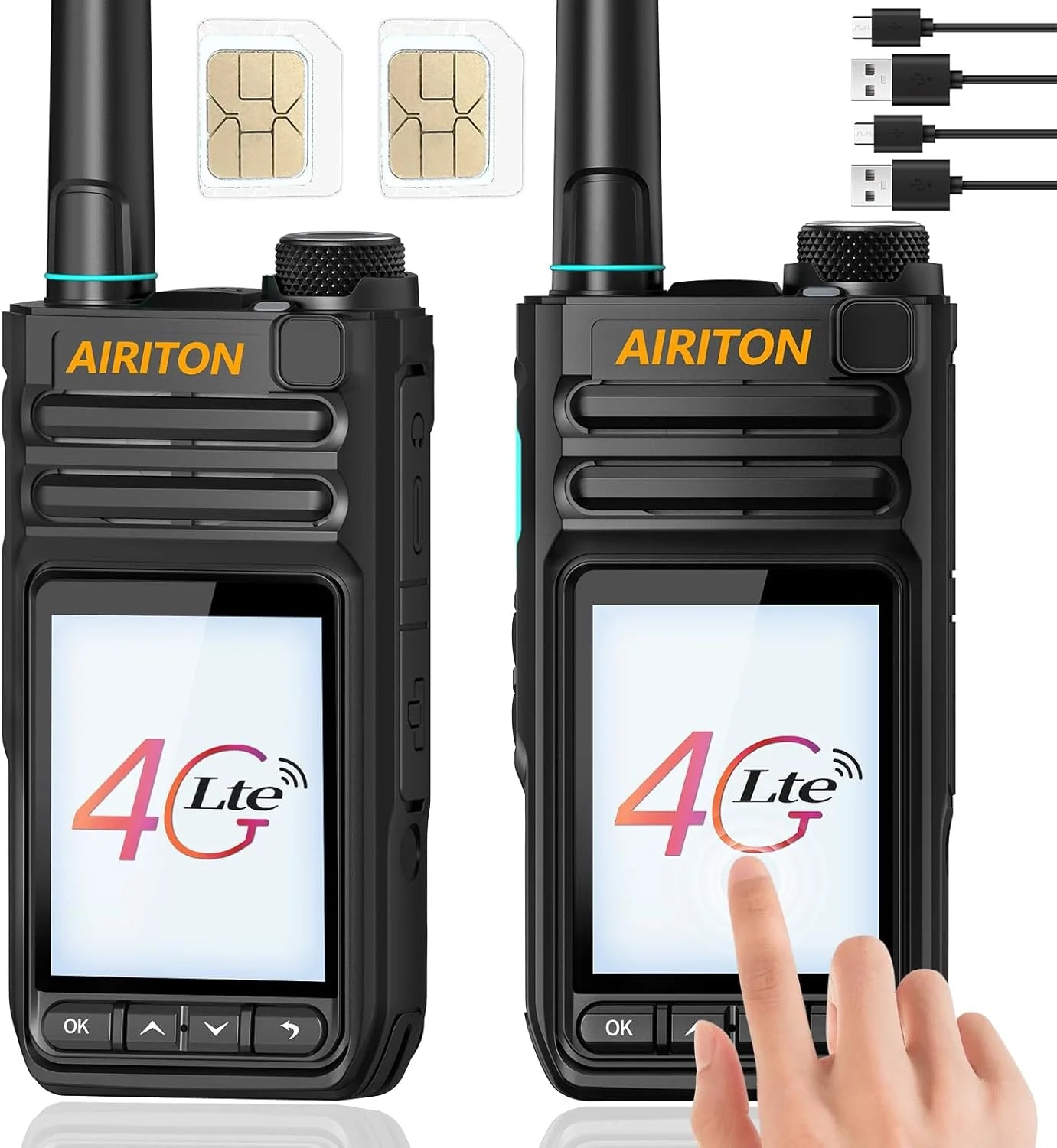 2PCS Global Network POC Radio Walkie Talkie 4G WiFi Unlimited Range Type-C Long Range Sim Card Two Way Radio for Hunting Camping
