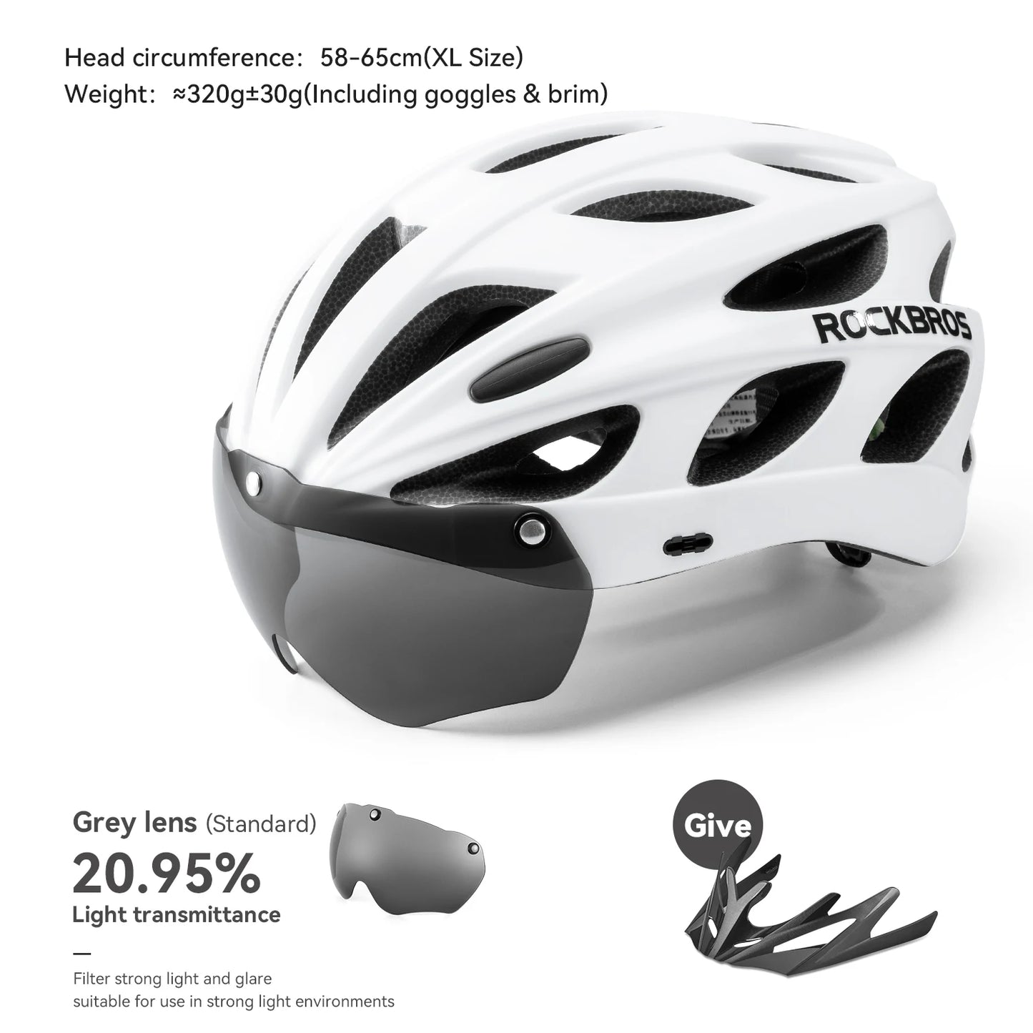 ROCKBROS Lightweight Cycling Helmet with Goggles for Safety