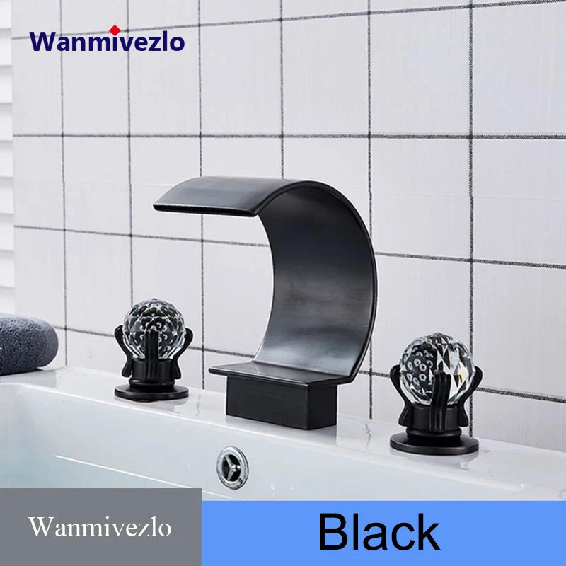 Wanmivezlo Waterfall Bathroom Basin Faucet Deck Mounted Cold Hot Water Mixer Single Hole Water Tap 3 Holes Washing Tap