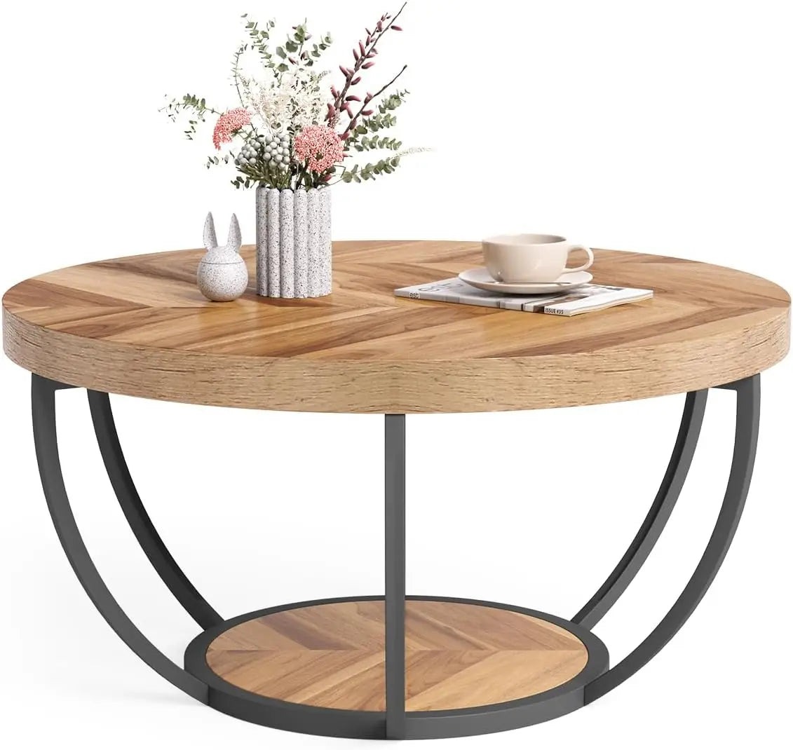 32 Inch Marble Coffee Table with Golden Metal Legs