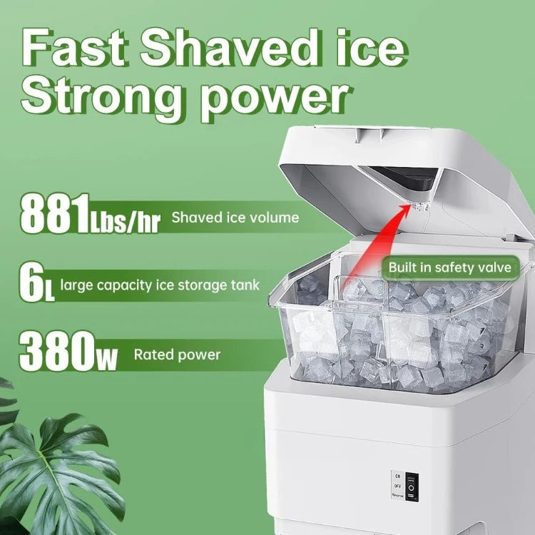 110V Electric Ice Crusher Shaver, 380W Snow Cone Machine, Thickness Adjustable Ice Shaving Machine 881LBs/hr Rotate Speed & Stro