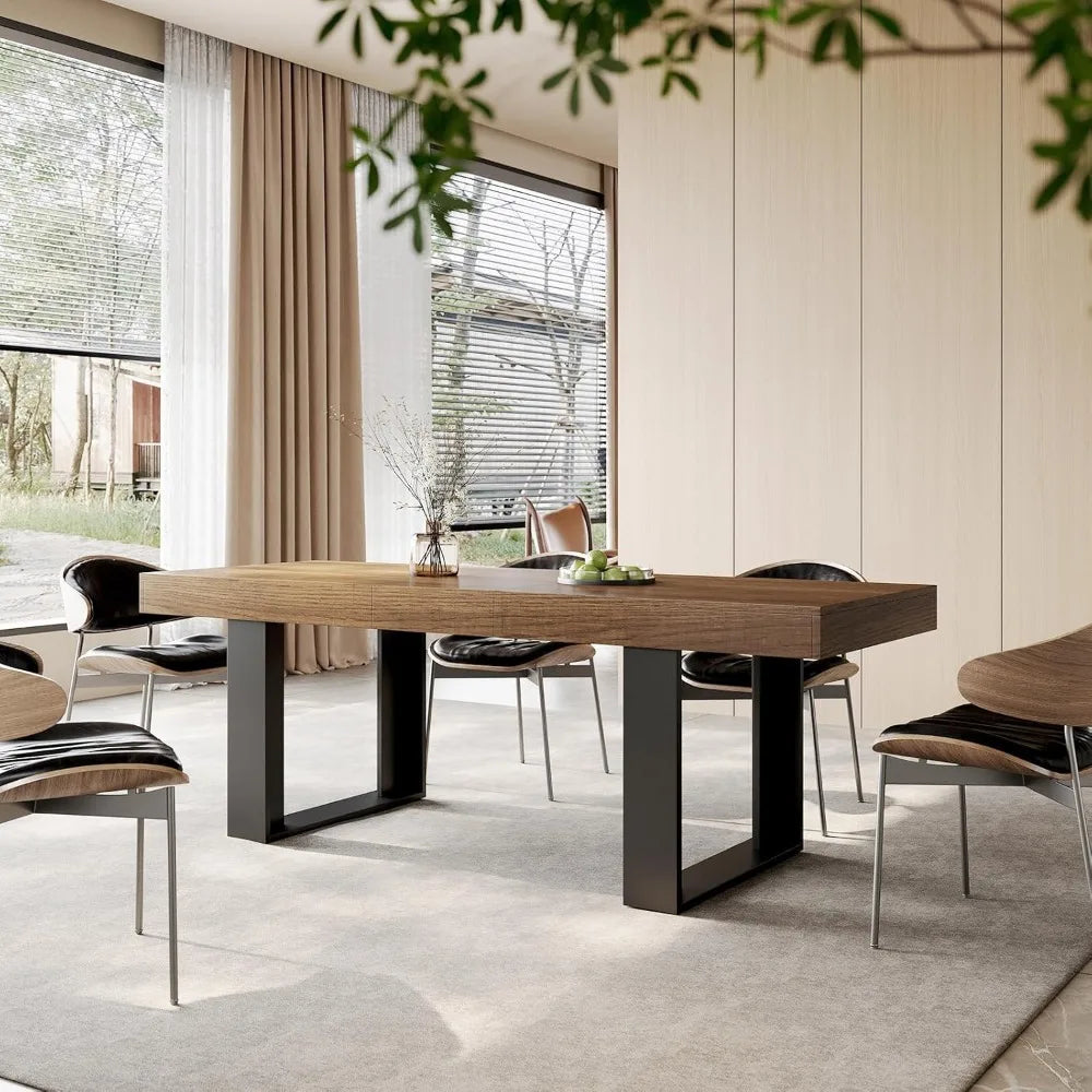 Farmhouse Rustic Extendable Dining Room Table for 8 10, 70.9" (86.6") x 31.5", Rectangular Dinner Table for 6-10, Mid Century M