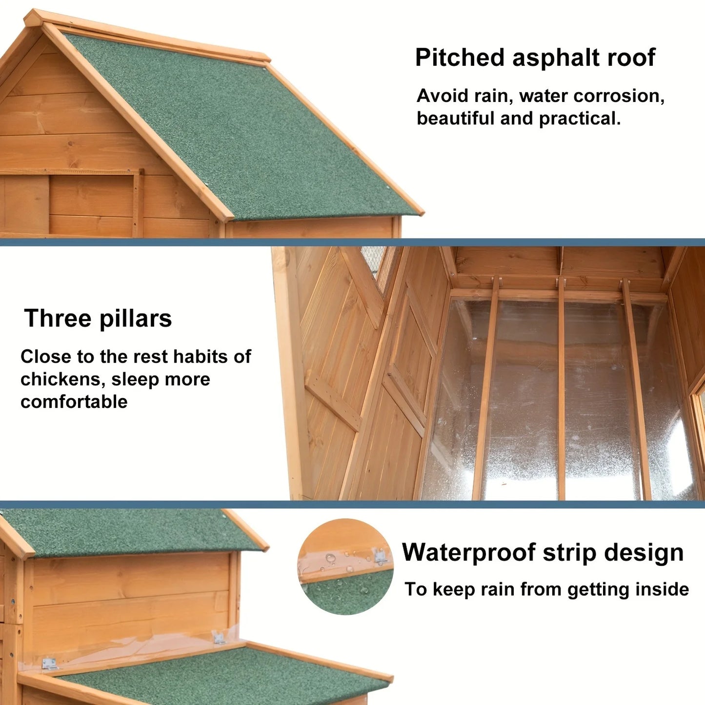 Chicken Coop on Wheels, Large Mobile Wooden Hen House for 6-8 Chickens, Outdoor Poultry Cage with Nesting Box