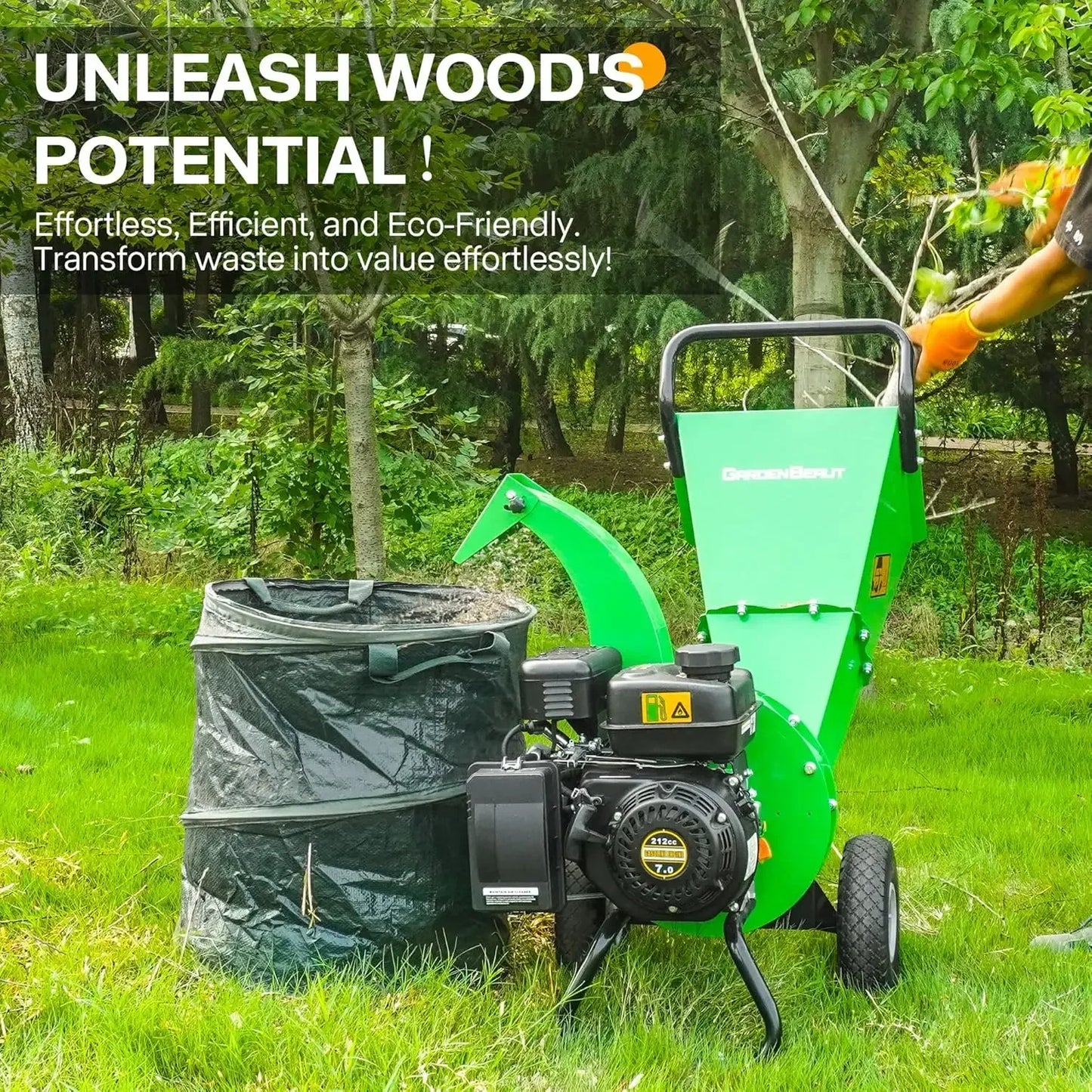 XMSJ Wood Chipper Shredder 7HP Gas Powered Heavy Duty