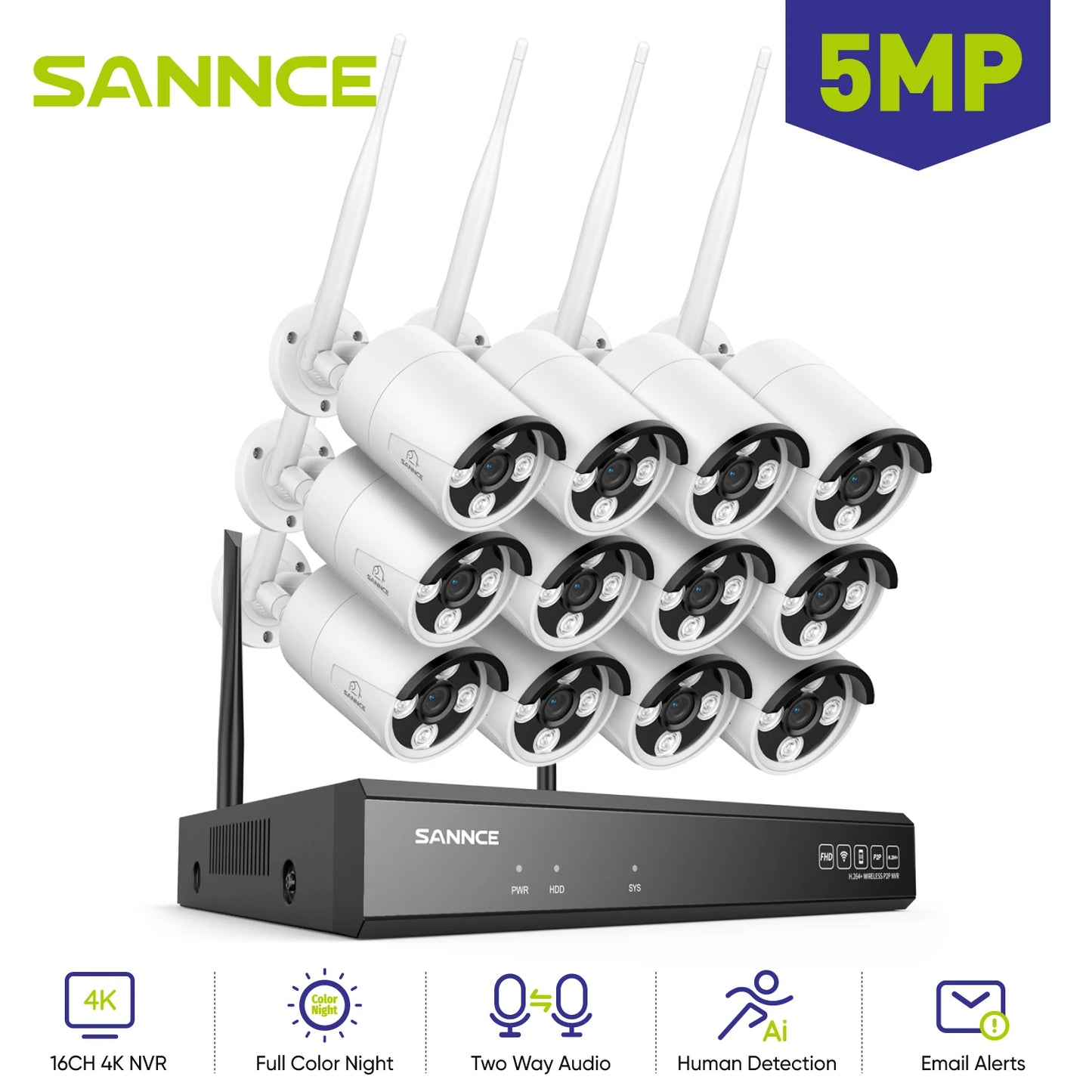 SANNCE 5MP Wifi Surveillance Camera System Smart Night Vision Two Way Voice Motion Detection Wifi Security Protectio Camera