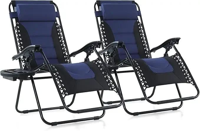 Padded Zero Gravity Lawn Chairs Set of 2 Foldable Patio Recliners Anti Gravity Lounge Chairs w/Pillow & Cup Holder Outdoor Camp
