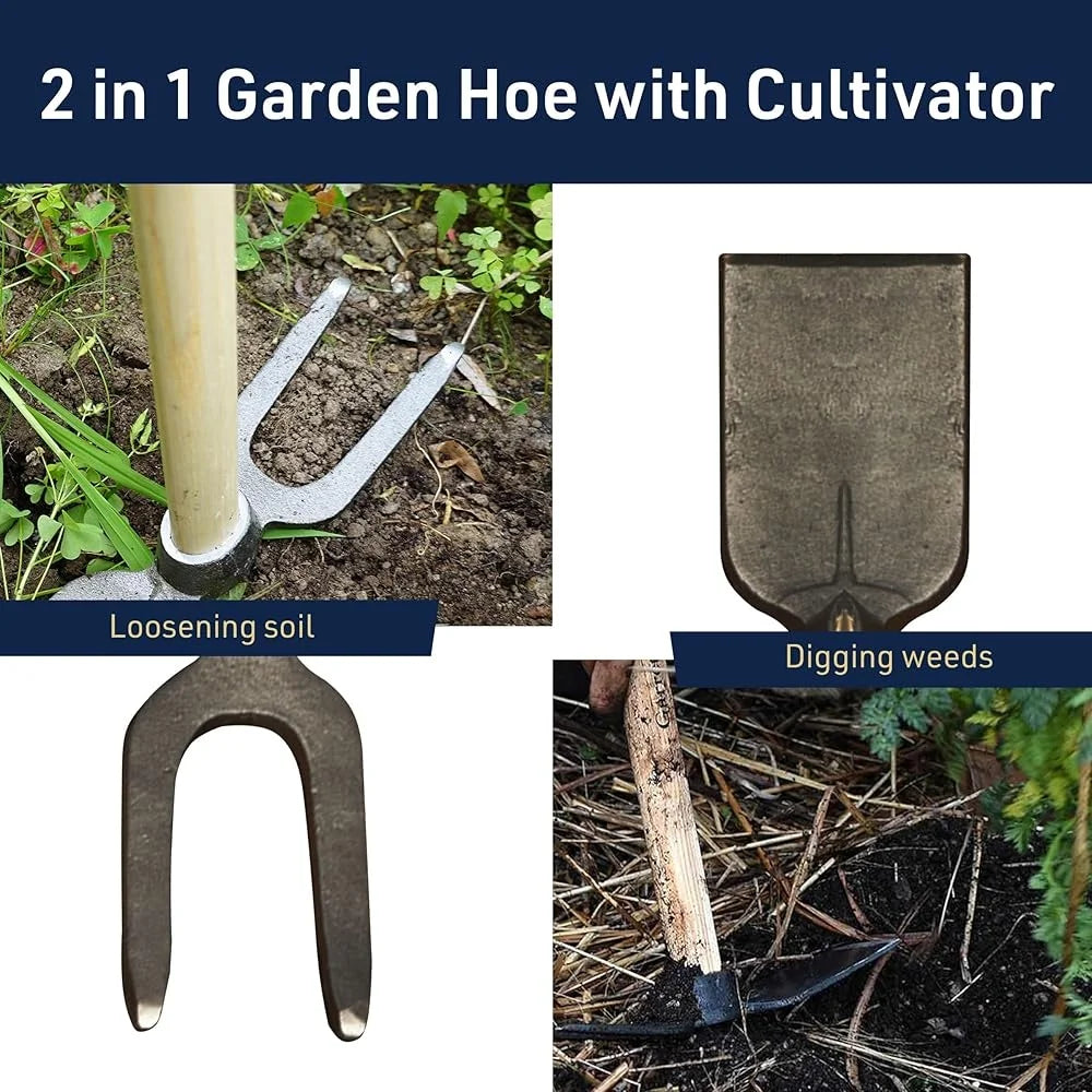 XMSJ Mini Hoe Grubber Two Prong Carbon Steel Garden Tool