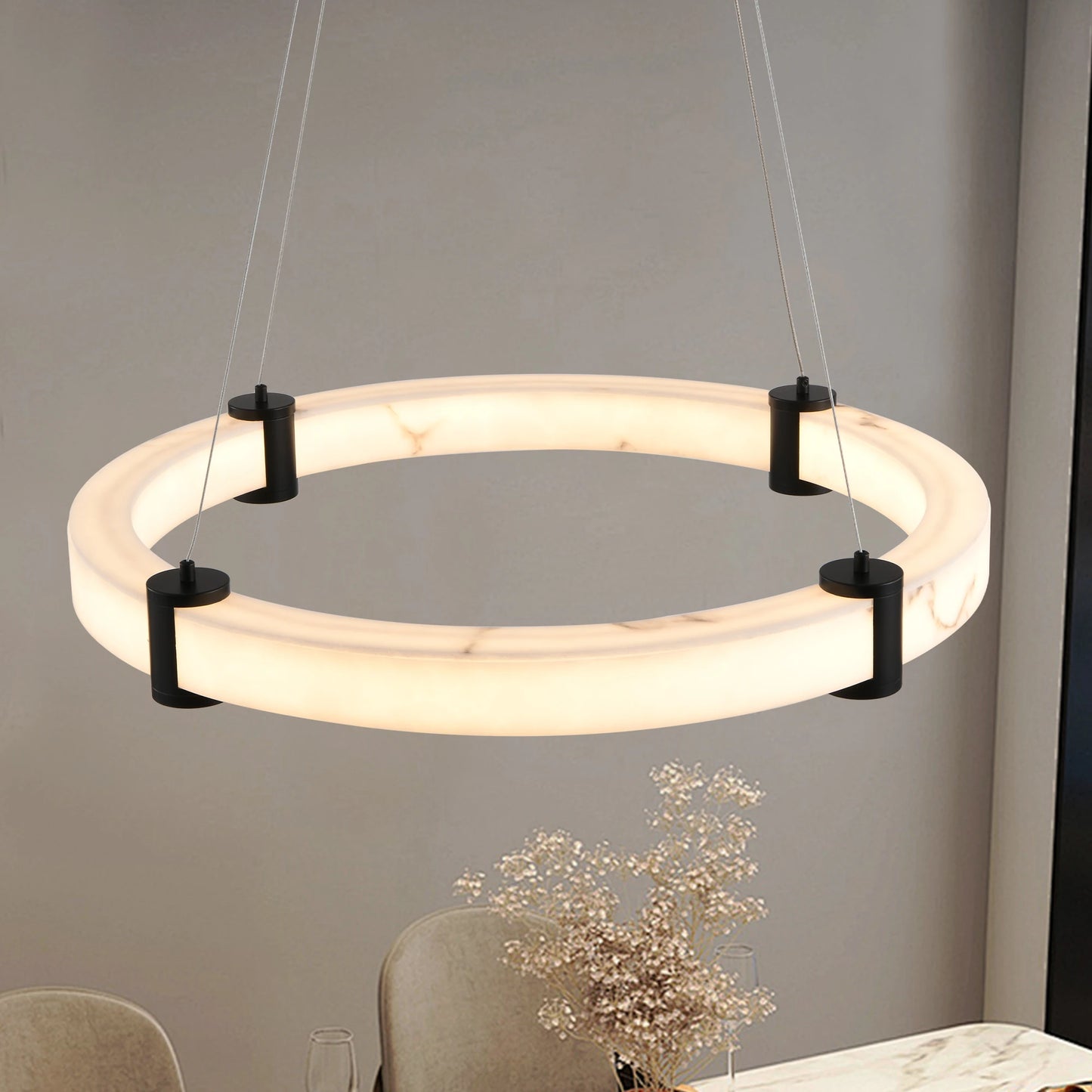 ARLGSITE Modern LED Pendant Chandelier Marble Ring Lamp