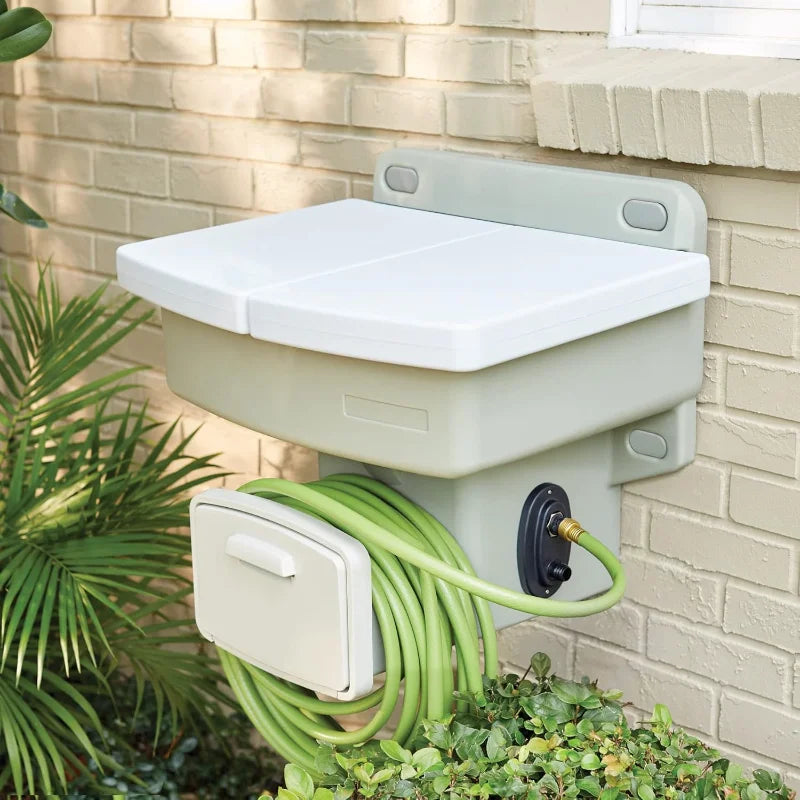 BrylaneHome Wall Mounted Outdoor Garden Sink with Hose Holder