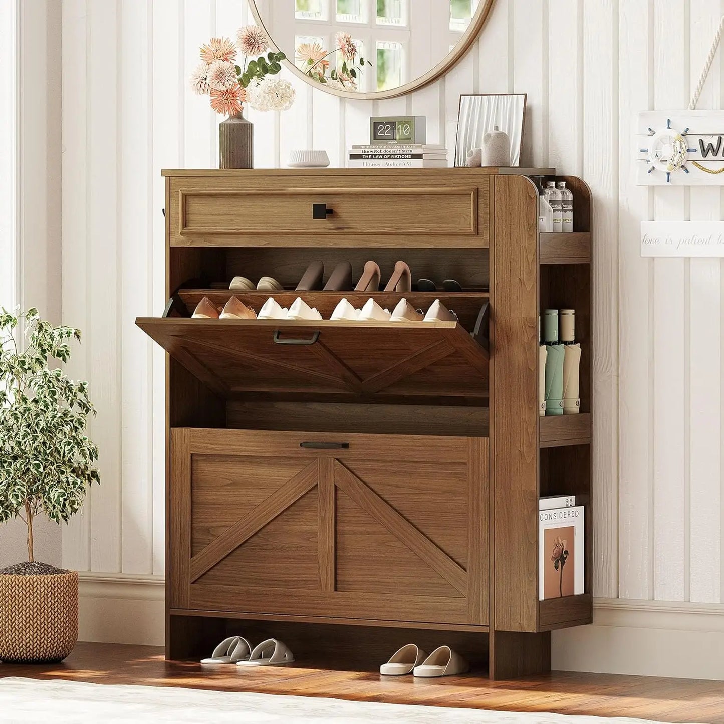 Hign-Concerned Chemical Shoe Cabinet With Barn Door