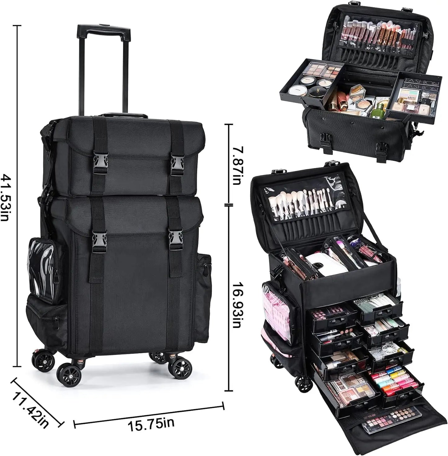 Maxulene 2in1 Professional Makeup Case Rolling Wheels