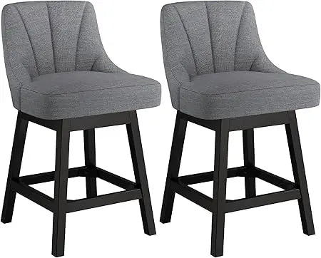 2025 Upgraded Swivel Bar Stools with Backs, 26" Counter Height Bar Stools Set of 2, Linen Fabric Upholstered Counter Barstools w