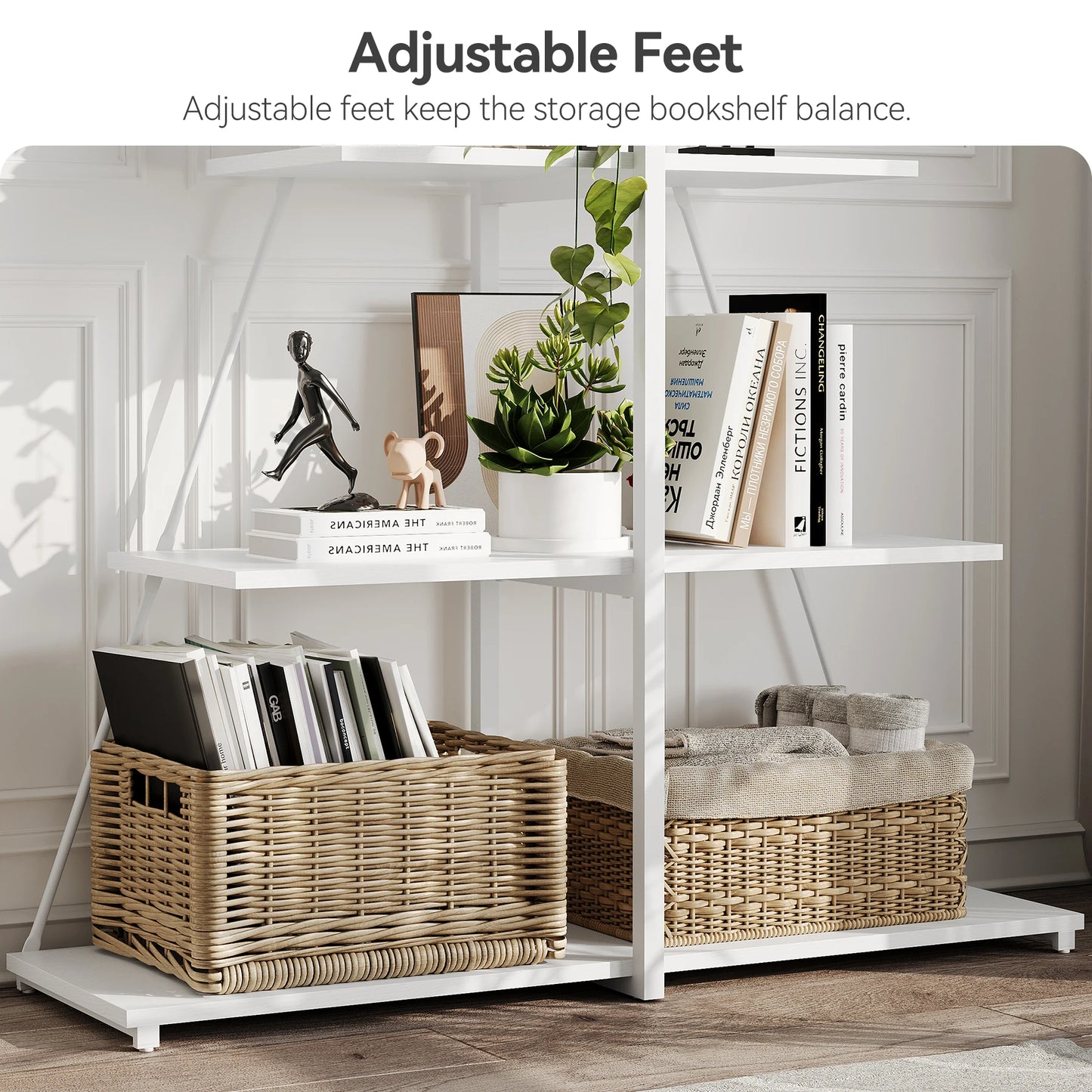 Book Shelf, 4 Tier Bookshelf, Modern Boat Shaped Design, Narrow Wooden Bookcase for Living Room/Bedroom