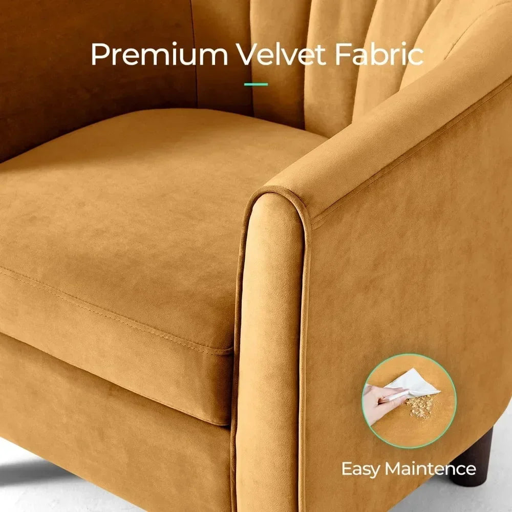 Velvet Accent Chair, Barrel Chair with , Modern Comfy Reading Chair Armchair for Living Room Study Room Office, Yellow
