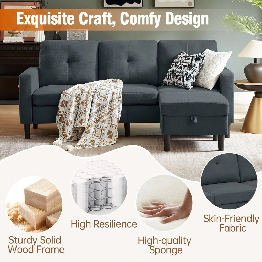 Sectional Sofa for Living Room,with Storage and Reversible Chaise,3 Seats Sectional L Shaped Couch