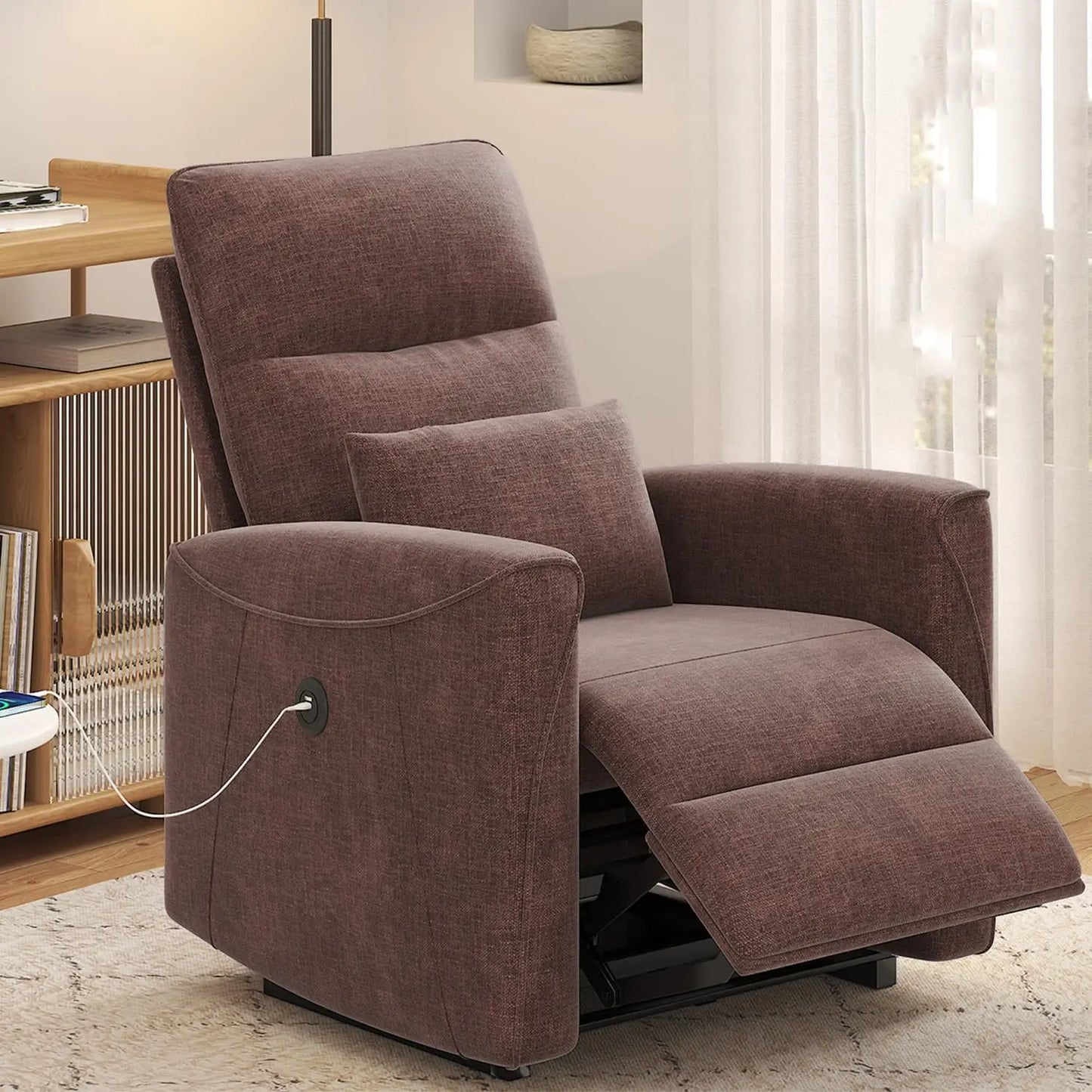 Power Recliner Chair with Adjustable Backrest Footrest, with Lumbar Support USB Port, Ultra-Comfy Electric Reclining Chair