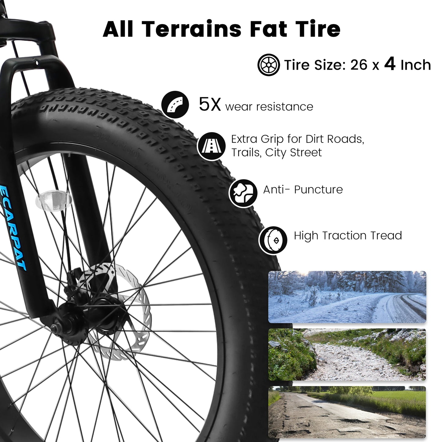 Ecarpat 26 Inch Mountain Bike with Fat Tires and 21 Speeds