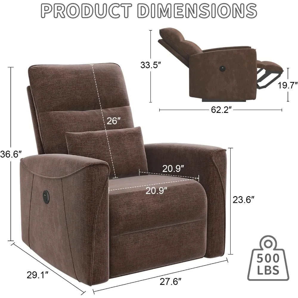 Power Recliner Chair with Adjustable Backrest Footrest, with Lumbar Support USB Port, Ultra-Comfy Electric Reclining Chair