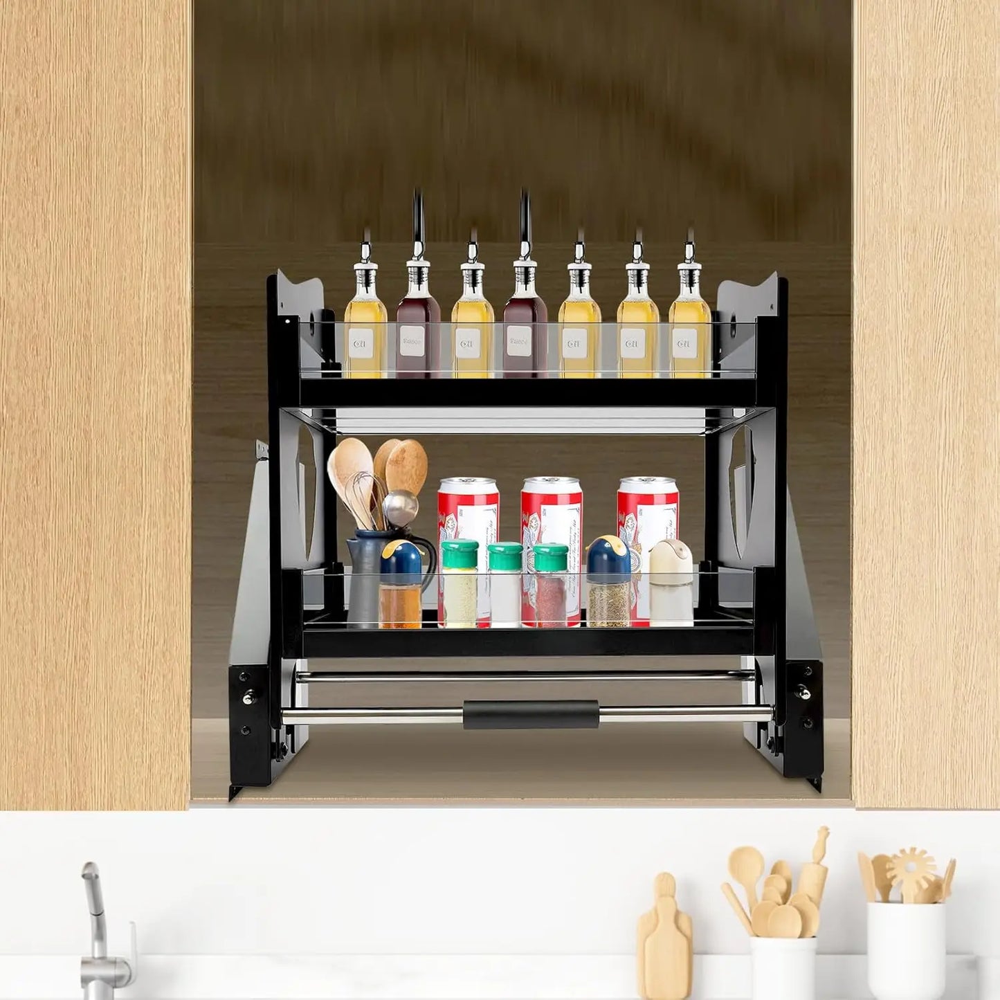 Pull Down Cabinet Organizer 2 Tier Heavy Duty Spice Rack