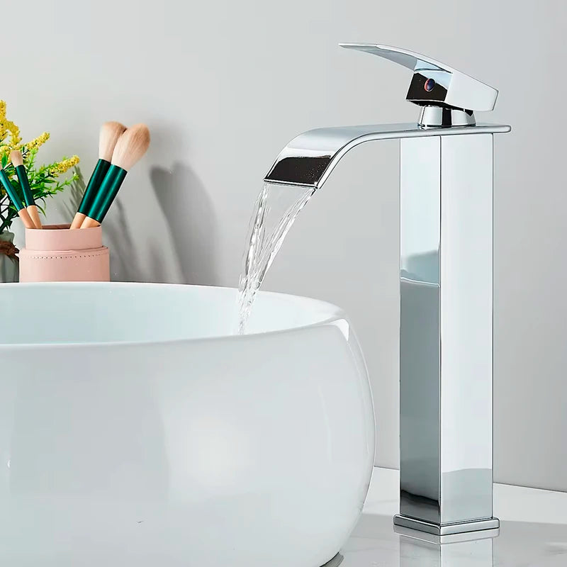 Basin Faucet 5 Colors Deck Mounted Single Handle Bathroom Crane Long Spout Lavatory Sink Hot Cold Mixer Tap