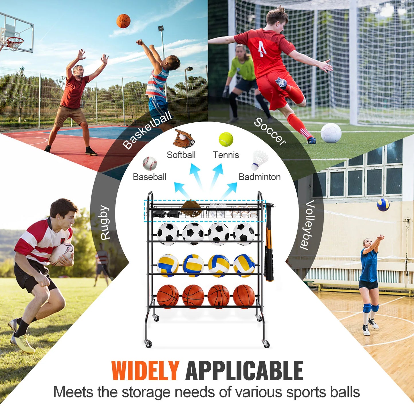 VEVOR 4 Layer Basketball Rack Rolling Training Stand