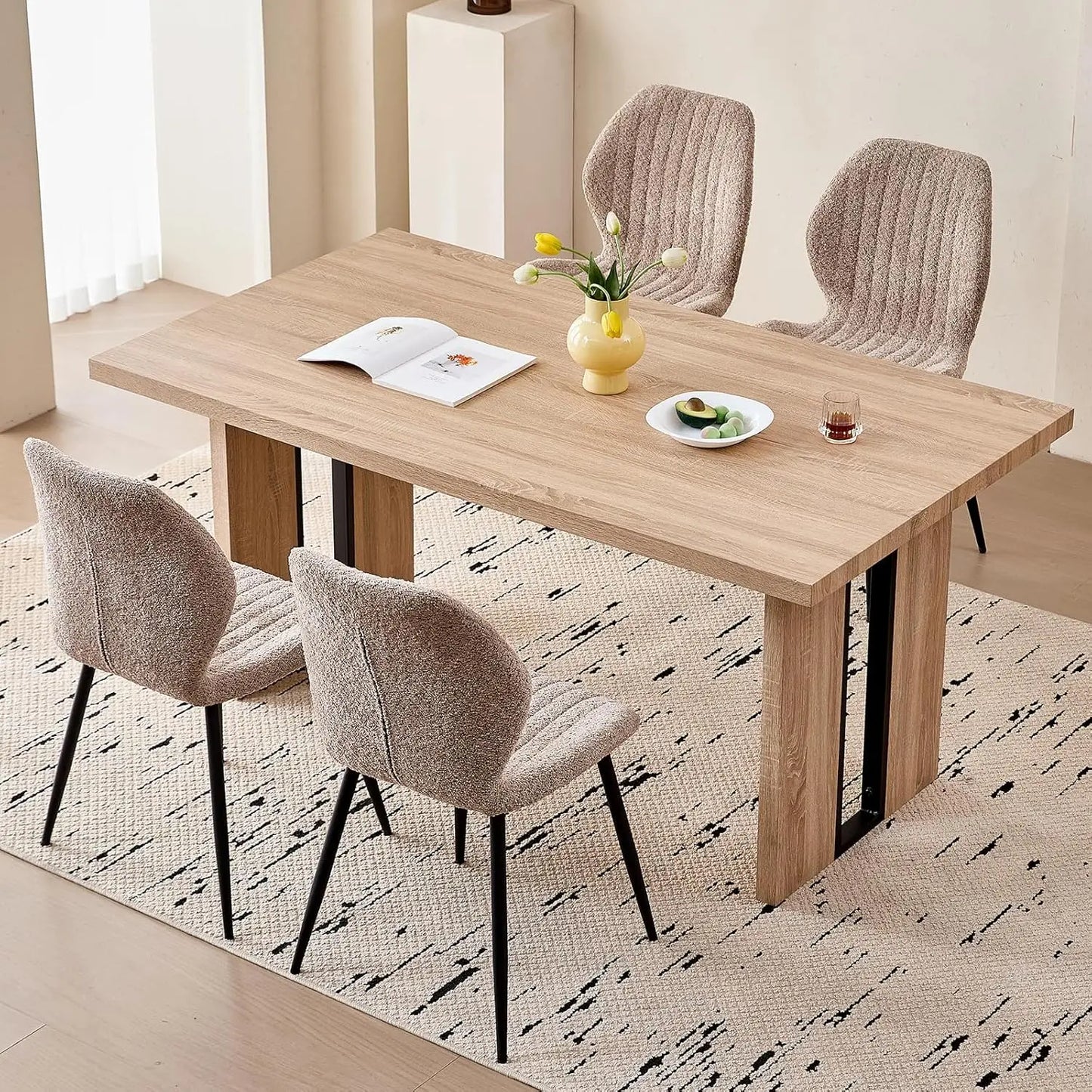 Angduo Five Piece Dining Set With Boucle Chairs Modern