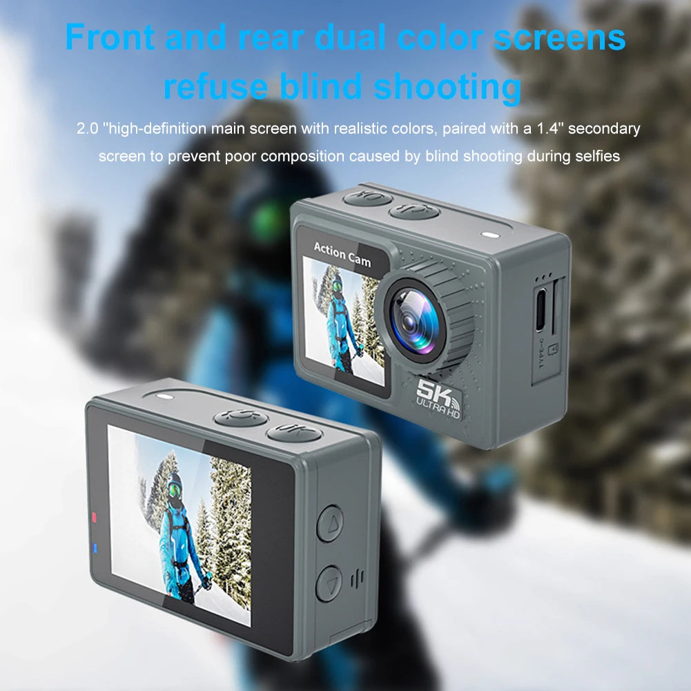 5K 4K 60FPS Action Video Cam Dual Screen WIFI Outdoor Cycling Camera 170° Wide Angle Diving Mini DV Camera with Remote Control