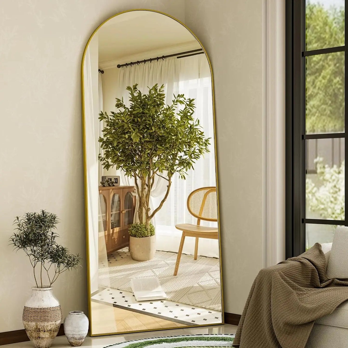 Modern Arched Full Length Mirror 34x76 Inch Aluminum Frame