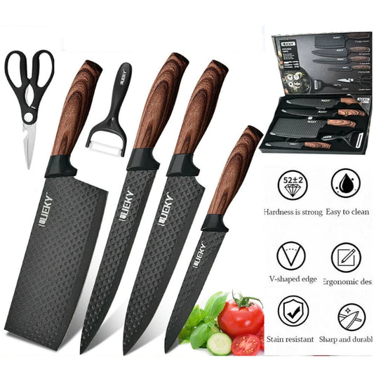 Stainless Steel Chef Knife Set with Scissors and Peeler
