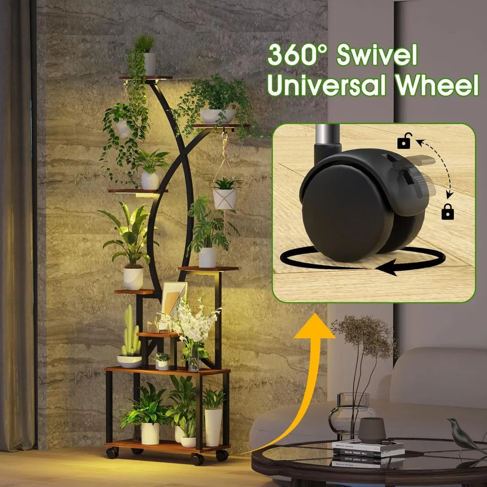 MKDK 8 Tier Plant Stand With Grow Lights And Wheels